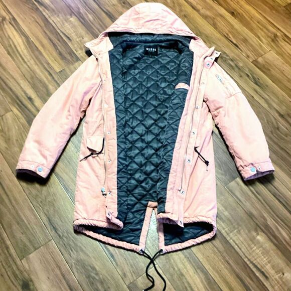 Guess Boyd Parka Fishtail Hem Hooded Jacket Men's Large in Cameo Brown Washed - Picture 7 of 12